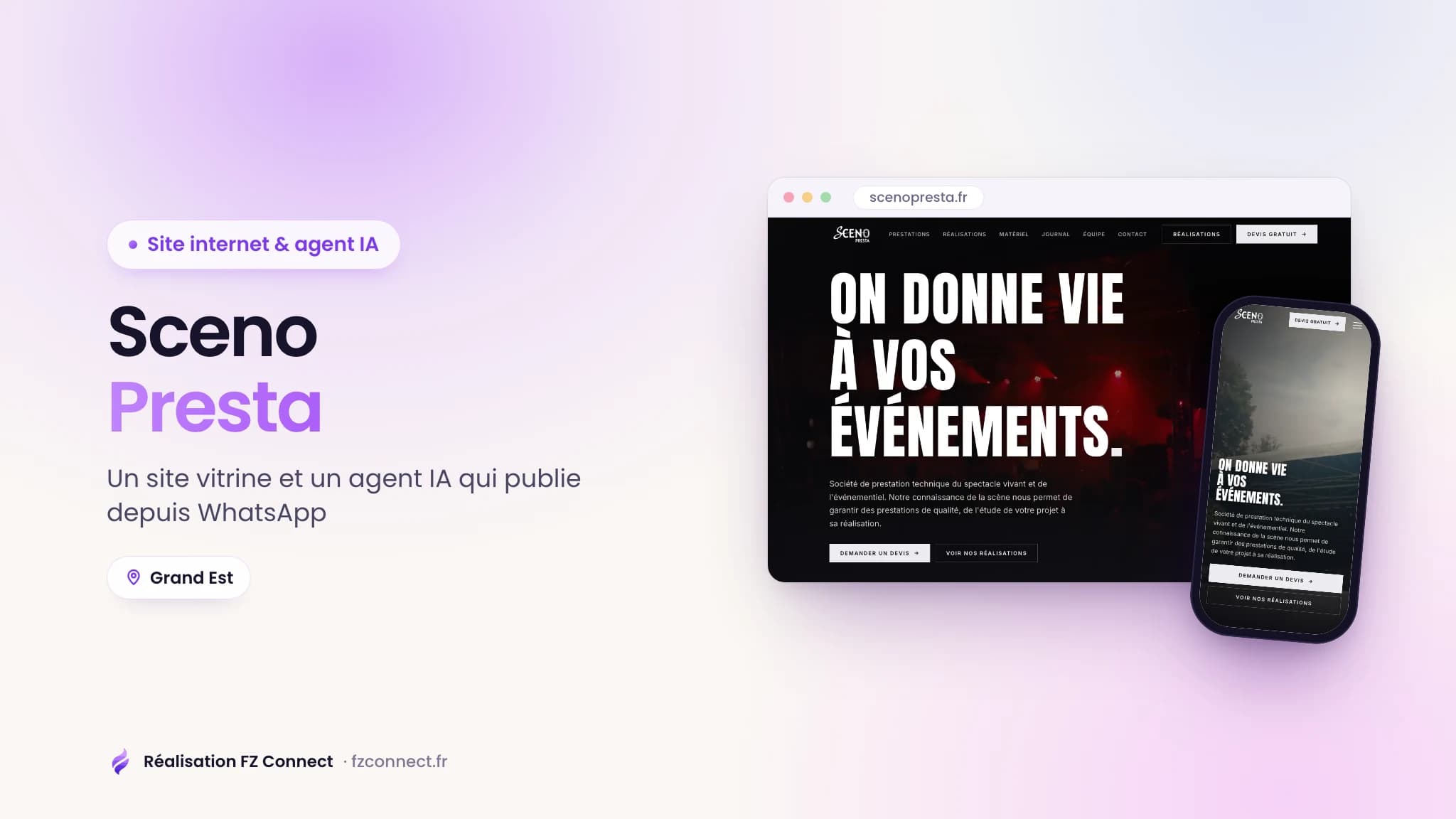 Sceno Presta : un site vitrine et un agent IA qui publie depuis WhatsApp